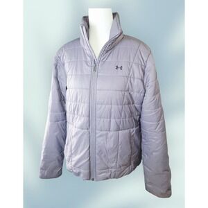 Under Armour Women Puffer Jacket Size Large Purple Quilted Full Zip Lightweight